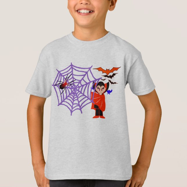 Spindelnät roligt Kids Halloween Dracula T Shirt (Framsida)