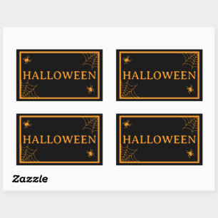 Spindelnät Svart Orange Halloween Ord Rektangulärt Klistermärke