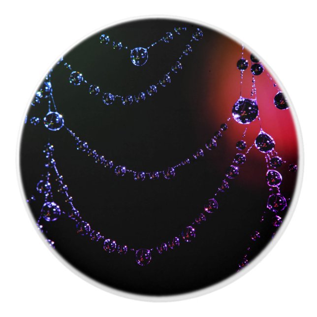 Spindelnät svartvit rosa lila keramisk knopp (Framsidan)