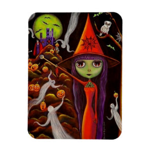 Spindelnät Witch Stort öga Girl Uggla Halloween Magnet