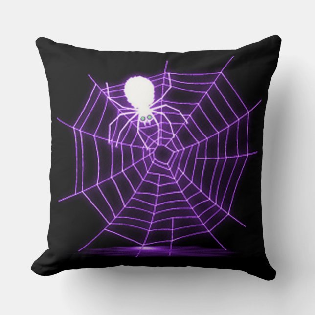 Spindelnätet Black & Lila Halloween Kudde (Framsida)