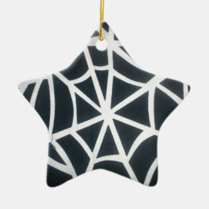 Spindelnätet Bold Black & White Geometric Mönster Julgransprydnad Keramik