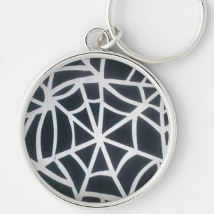 Spindelnätet Bold Black & White Geometric Mönster Rund Silverfärgad Nyckelring