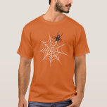 Spindelnätet Cute Black Spider & White. T-shirt<br><div class="desc">Cute halloween-design. Svart och orange citerar spindel med vitt spindelnät.</div>