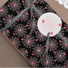 Spindelnätet Halloween Black White & Rosa Spooky Presentpapper