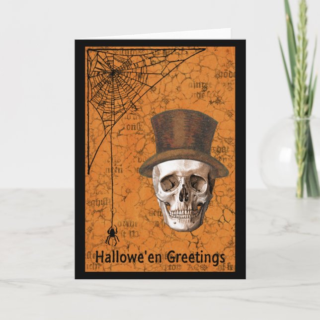 Spindelnätet Halloween Hälsning Skull Kort (Framsida)