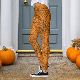 Spindelnätet Halloween Orange och Black Leggings
