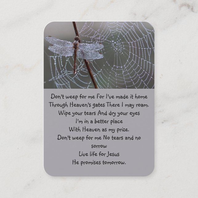 Spindelnätet Memorial Memory Dragonfly Visitkort (Baksida)