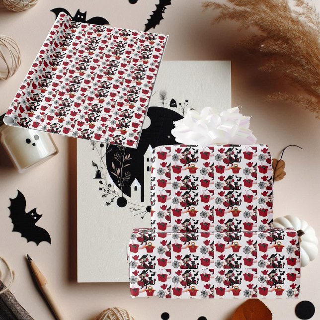 Spindelnätet Spooky Halloween Witch Party Cat Ghos Presentpapper (Spooky Halloween Witch Party Cat Ghost Spider Web Wrapping Paper)