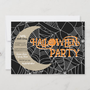 Spindelnäts halvmåne Halloween kostymfest Inbjudningar