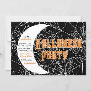Spindelnäts halvmåne Halloween kostymfest Inbjudningar