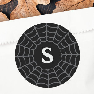 Spindelnätsmonogram initial Halloween svart Runt Klistermärke