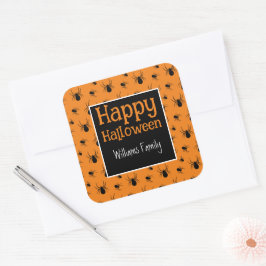 Spindlar Glad Halloween Svart Orange Anpassad Fyrkantigt Klistermärke