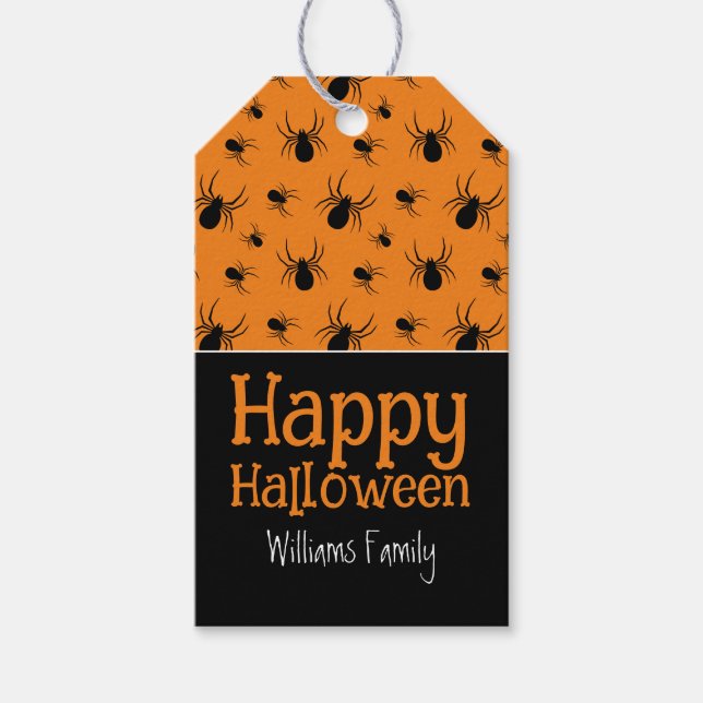 Spindlar Glad Halloween Svart Orange Anpassad Presentetikett (Framsidan)