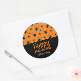 Spindlar Glad Halloween Svart Orange Anpassad Runt Klistermärke