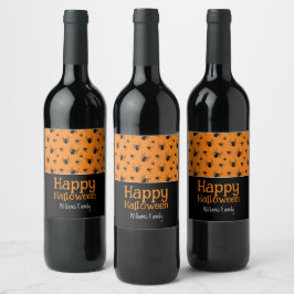 Spindlar Glad Halloween Svart Orange Anpassad Vinflaska Etikett