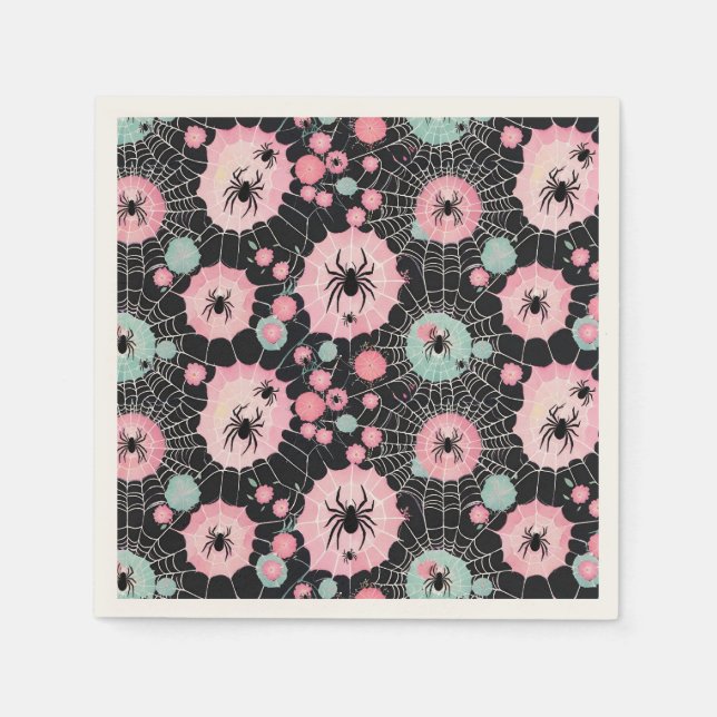 Spindlar och Websar i Rosa- och Blek-blåsor på sva Pappersservett (Framsidan)