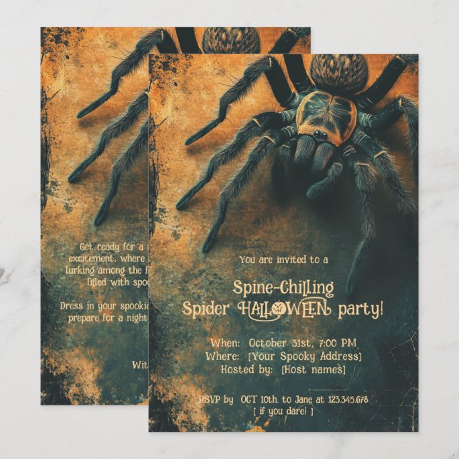 🕷️ Spine-Chilling Spider Halloween fest Inbjudningar (Fram/baksida)