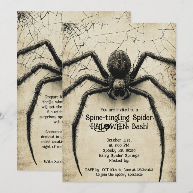 🕷️ Spinklämmande spindelspets HALLOWEEN Bash Inbjudningar (Fram/baksida)