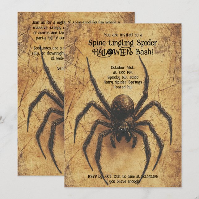 🕷️ Spinklämmande spindelspets HALLOWEEN Bash Inbjudningar (Fram/baksida)