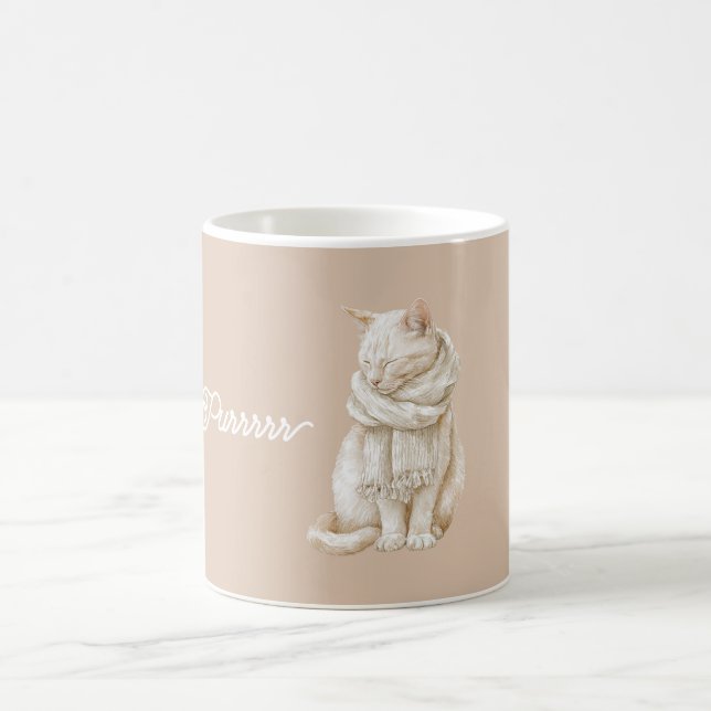 Spinnande krämvit katt kaffemugg (Center)