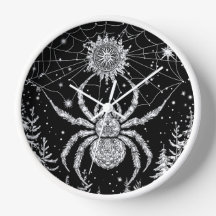 Spinne im Netz mit Mandala unter dem Sternenhimmel