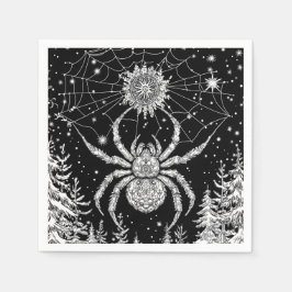 Spinne mit Mandala im magischen Netz Sternenhimmel Pappersservett