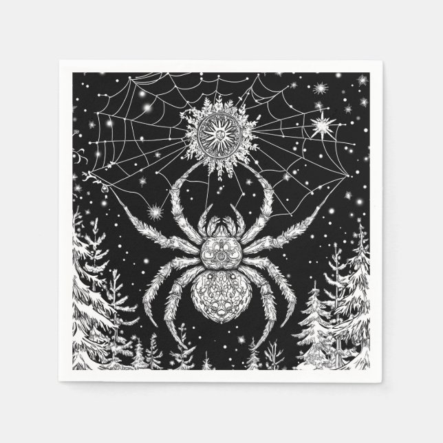 Spinne mit Mandala im magischen Netz Sternenhimmel Pappersservett (Framsidan)