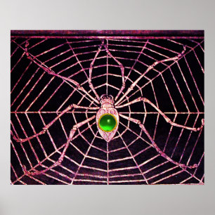 SPINNE OCH NÄT Grön smaragd ädelsten Svart Poster