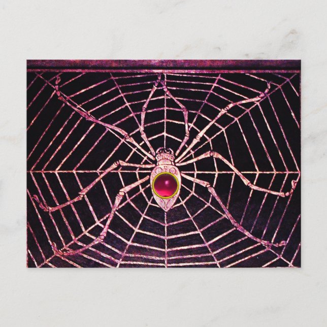 SPINNE OCH NÄT Rosa Fuchsia Rubin Svart Vykort (Framsida)