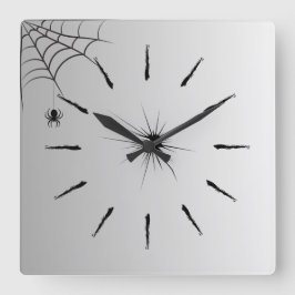 Spinnenweben Wanduhr Elegantes Weiß Schwarz Design Fyrkantig Klocka