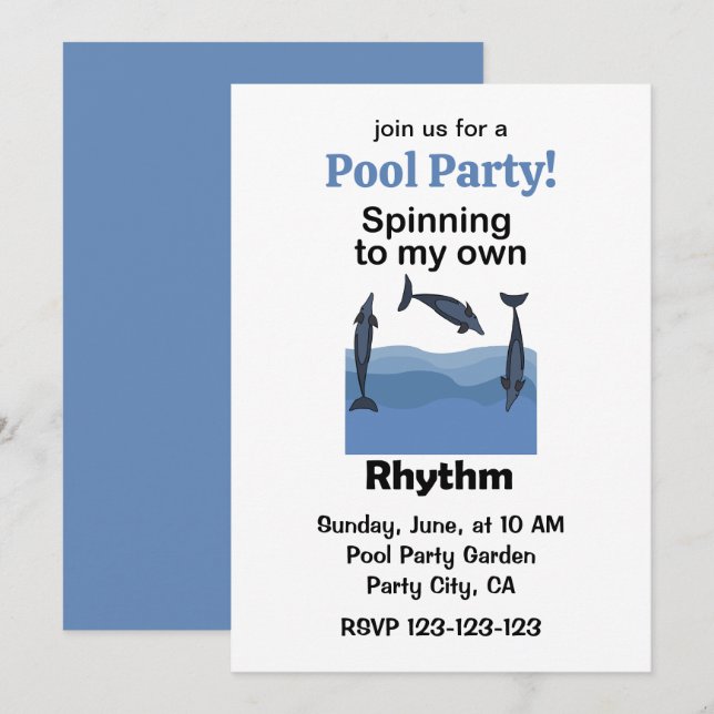 Spinner Delfin Snurrar Till Min Rytm Poolparty Inbjudningar (Fram/baksida)