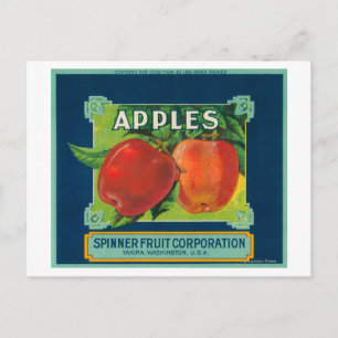 Spinner Fruit Apple-etikett - Yakima, WA Vykort