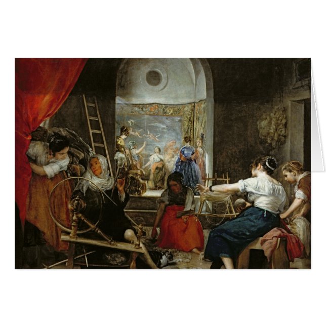 Spinnersna eller fabeln av arachnen, 1657 hälsningskort (Framsidan Horizontal)