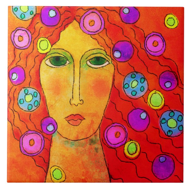 Spinning Abstrakt Digital Porträtt från en kvinna Kakelplatta (Framsidan)