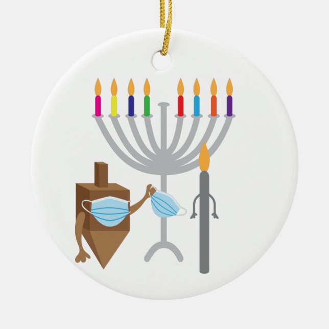 Spinning överst och ljus med ansikte-mask julgransprydnad keramik (Framsidan)