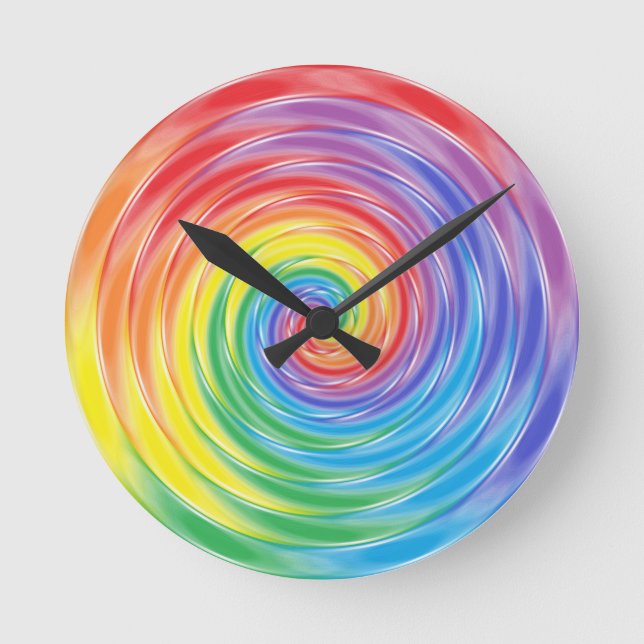 Spinning Rainbow Clock Rund Klocka (Framsida)