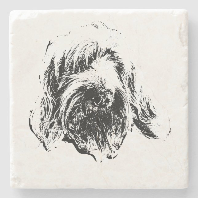 Spinone Dog Coaster – Black & White Ink Headshot Stenunderlägg (Framsidan)