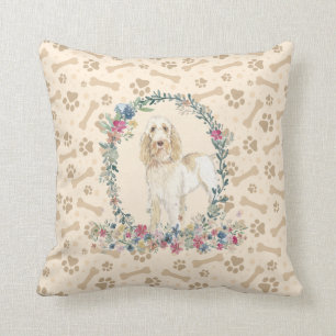 Spinone Italiano Hund Paw Print & Blommigt Cute Kudde