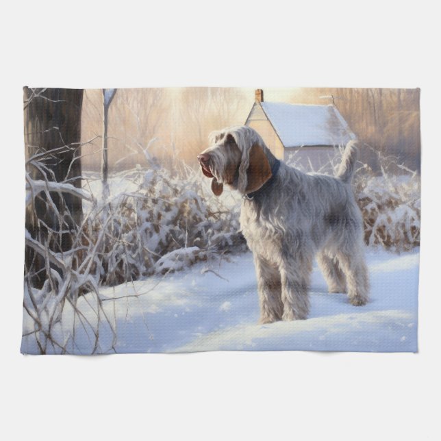 Spinone Italiano Låt det snöa jul Kökshandduk (Horisontell)