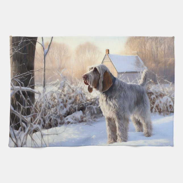 Spinone Italiano Let It Snow Jul Kökshandduk (Horisontell)