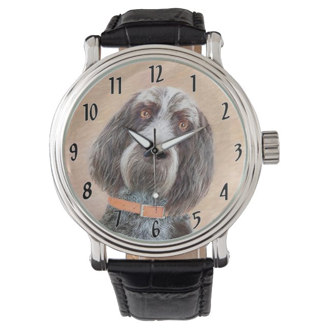 Spinone Italiano-målning - Söt Original Hundkonst Armbandsur (Framsida)