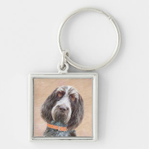 Spinone Italiano Painting - Cute Original Hund Art Fyrkantig Silverfärgad Nyckelring