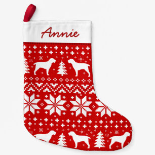 Spinone Italiano Silhouettes Red and White Mönster Liten Julstrumpa