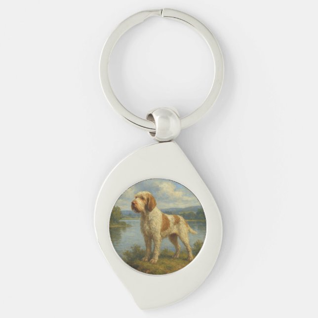 Spinone Italiano Swirl Silverfärgad Nyckelring (Framsidan)