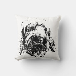 Spinone Throw Pillow – Black Ink Dog Headshot Kudde