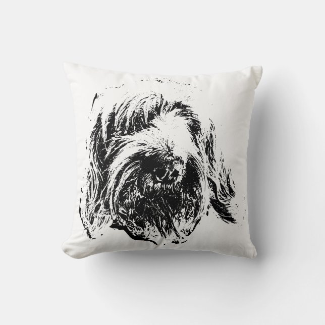 Spinone Throw Pillow – Black Ink Dog Headshot Kudde (Framsida)