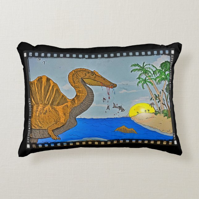 Spinosaurus Beach Throw Pillow Black Pillow Prydnadskudde (Framsidan)
