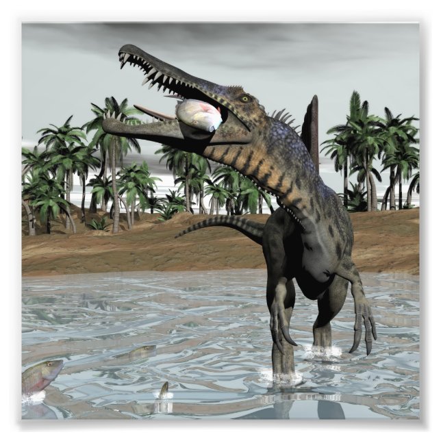 Spinosaurus dinosauaur äter fisk - 3D-rendering Fototryck (Framsidan)