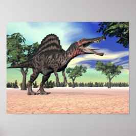 Spinosaurus dinosauaur i öknen - 3D-rendering Poster